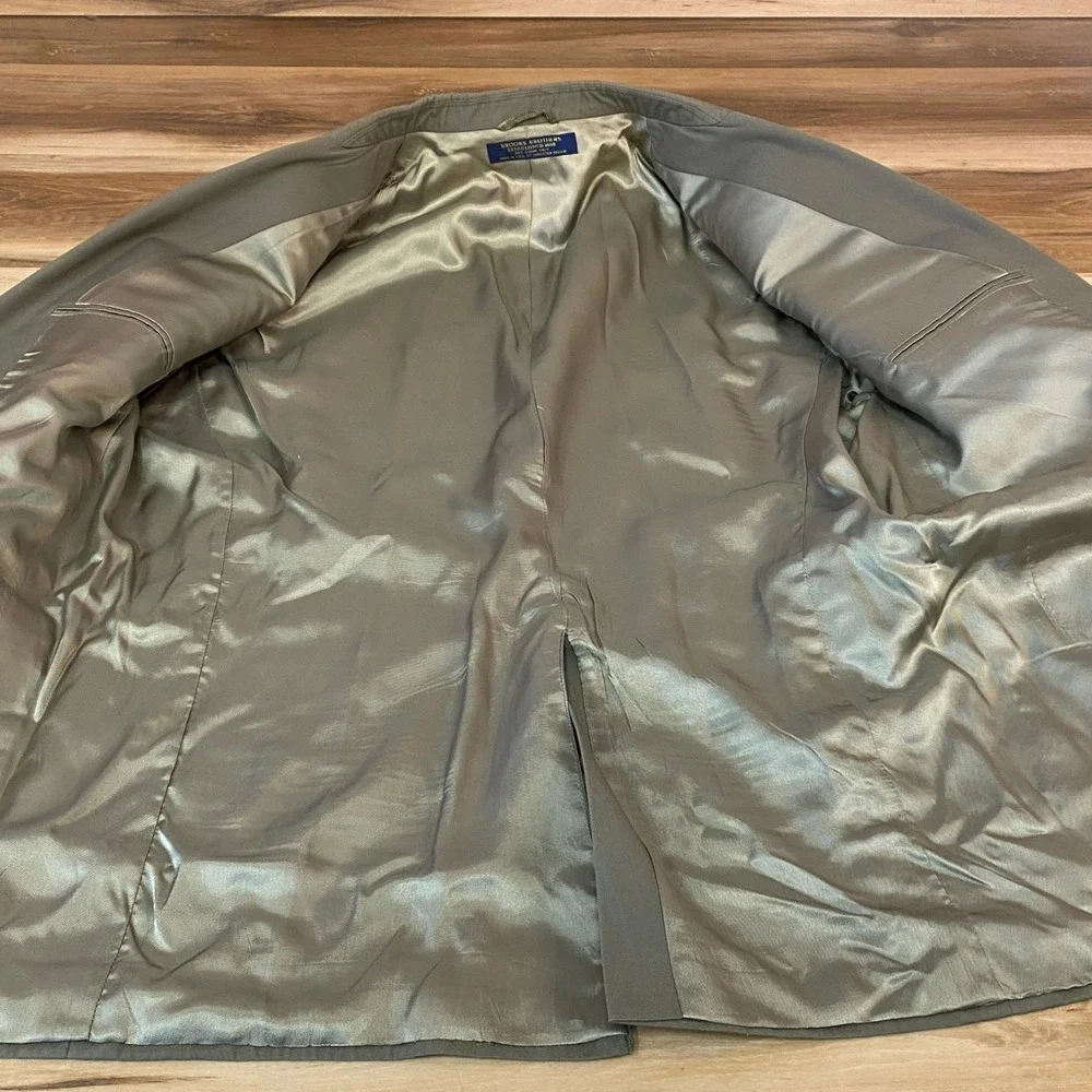 Vintage Brooks Brothers Blazer Mens 45R Olive Green USA Cotton Union 3 roll 2